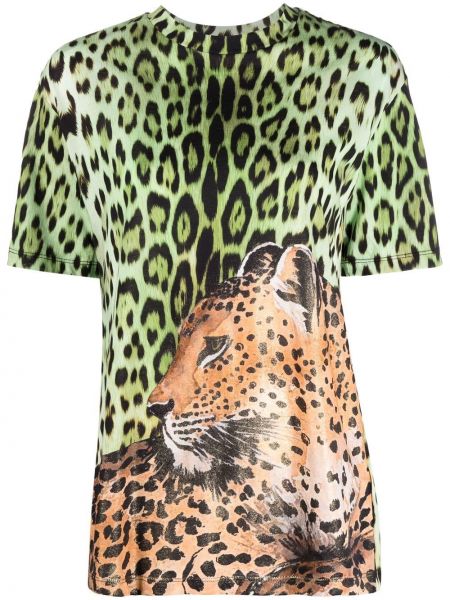 Тениска с принт с леопардов принт Roberto Cavalli зелено