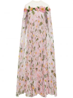 Plisované večerní šaty s potiskem Oscar De La Renta růžové