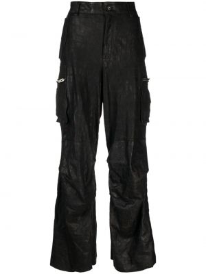 Relaxed fit iš natūralios odos „cargo“ stiliaus kelnės su kišenėmis Salvatore Santoro juoda