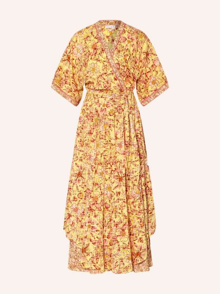Sukienka plażowa dopasowana z wiskozy z paskiem Poupette St Barth - żółty