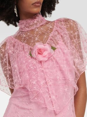 Dolga obleka s cvetličnim vzorcem s čipko Rodarte roza