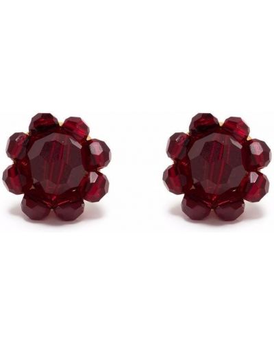 Boucles d'oreilles avec perles à fleurs à boucle Simone Rocha rouge