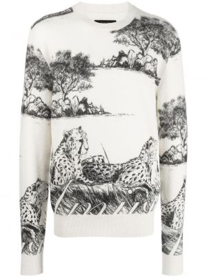 Leopardí svetr s potiskem s kulatým výstřihem Amiri