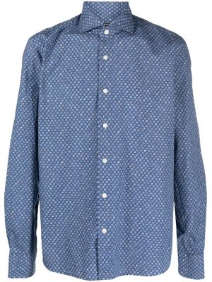 Chemise en coton à imprimé à motif géométrique Orian bleu
