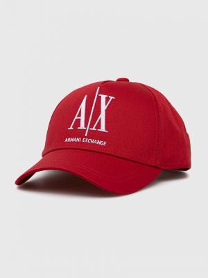 Памучна шапка с апликация Armani Exchange червено
