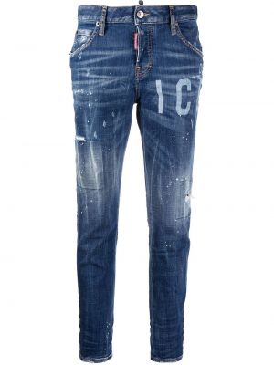 Trykt nødlidende stretch jeans Dsquared2 blå