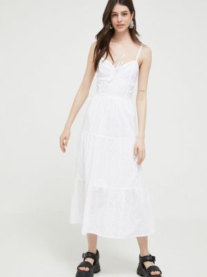 Pamučna midi haljina Hollister Co. bijela