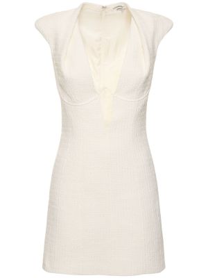 Αμάνικη μini φόρεμα με λαιμόκοψη v tweed Alessandro Vigilante λευκό