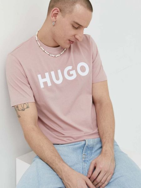 Тениска с дълъг ръкав с принт Hugo розово