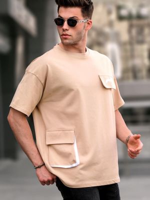 Oversize polo krekls ar kabatām Madmext bēšs