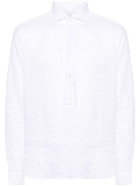Einfarbige leinen langes hemd D4.0 weiß