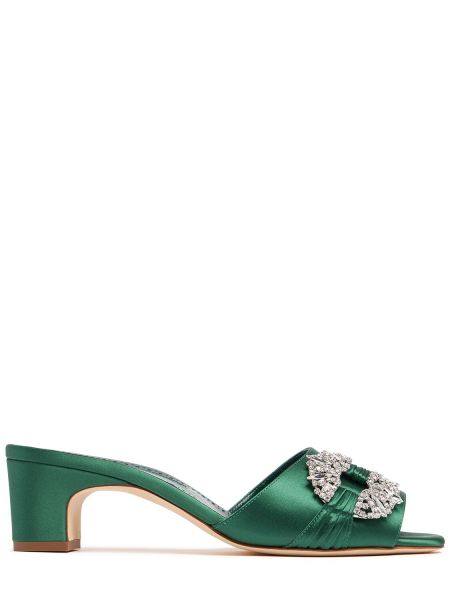 Mules de raso Manolo Blahnik verde