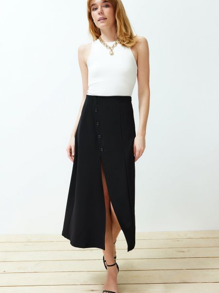 Асиметрична плетена пола с копчета Trendyol черно