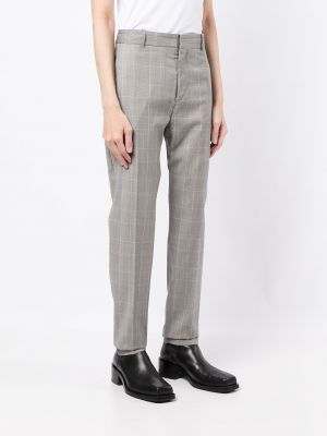 Kostkované bavlněné rovné kalhoty s potiskem Isabel Marant šedé