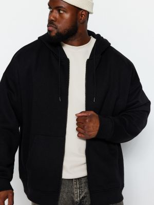 Oversize kokvilnas kapučdžemperis ar rāvējslēdzēju Trendyol melns