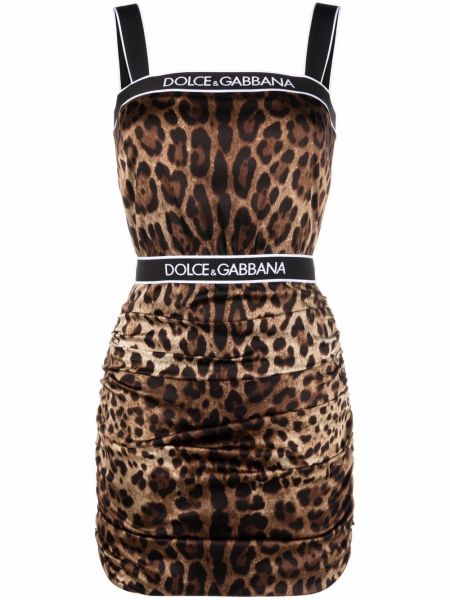 Mini vestido con estampado leopardo Dolce & Gabbana marrón