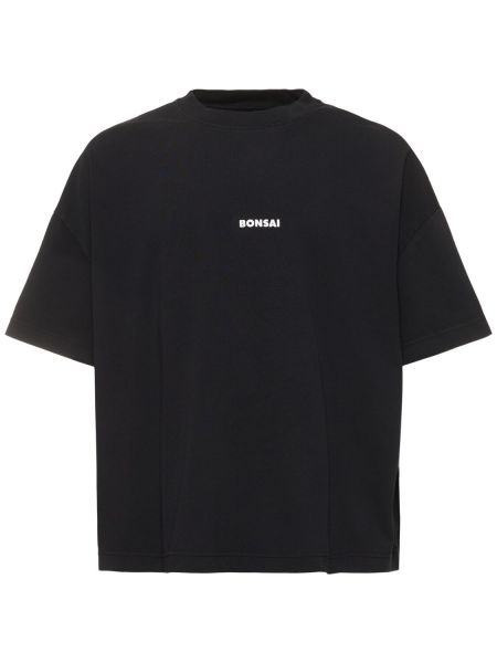 Oversized bavlněné tričko s potiskem Bonsai černé