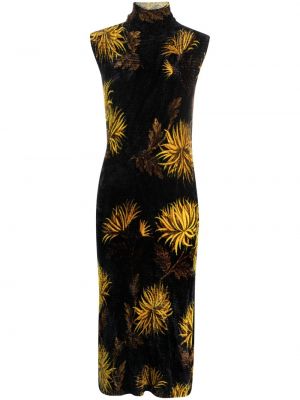Midi obleka iz rebrastega žameta s cvetličnim vzorcem s potiskom Etro