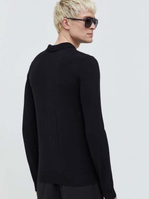 Gyapjú pulóver Hugo fekete