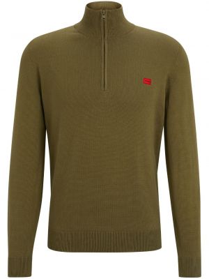 Bavlnený sveter s výšivkou na zips Hugo