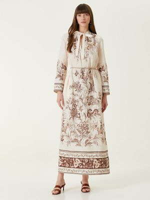 Льняное длинное платье в цветочек с принтом Zimmermann