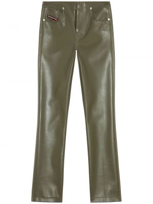 Pantalon droit en cuir Diesel vert