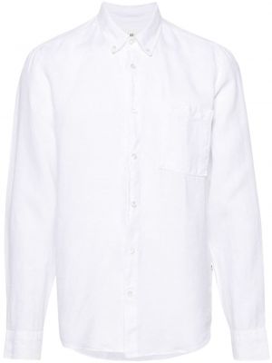 Pérová ľanová košeľa s golierom s gombíkmi Nn07 biela
