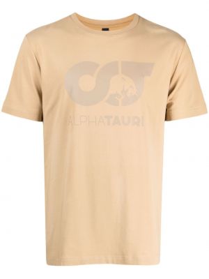 Raštuotas medvilninis marškinėliai Alpha Tauri smėlinė