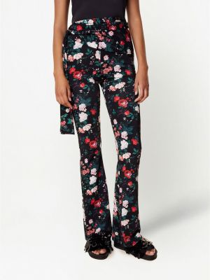 Květinové rovné kalhoty s potiskem Paco Rabanne černé