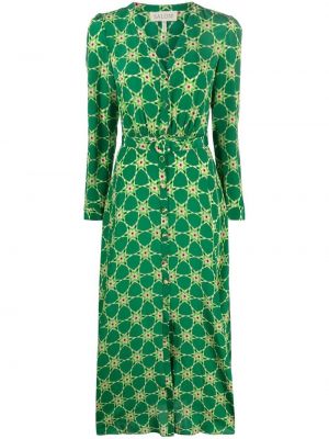 Midi obleka s potiskom z abstraktnimi vzorci Saloni zelena