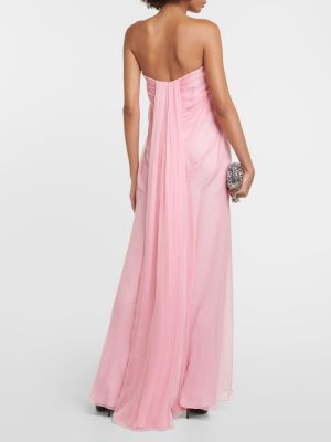 Drapované šifonové hedvábné dlouhé šaty Alexander Mcqueen růžové