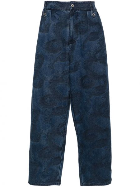 Žakárové džíny relaxed fit Feng Chen Wang modré