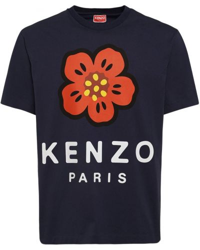 Koszulka bawełniana z nadrukiem z dżerseju Kenzo Paris niebieska