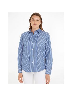 Camisa de algodón a rayas manga larga Tommy Hilfiger azul