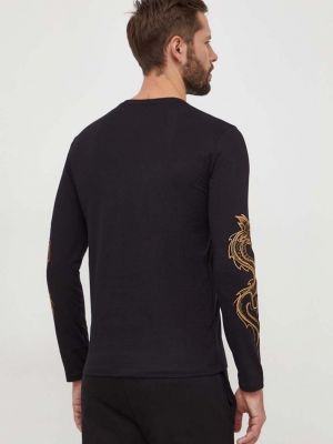 Bavlněné tričko s dlouhým rukávem s dlouhými rukávy s aplikacemi Armani Exchange černé