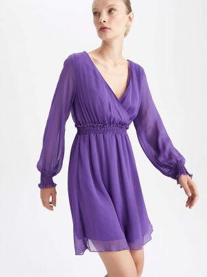 Pletené mini šaty s dlouhými rukávy Defacto fialové