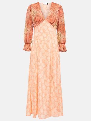 Hodvábne midi šaty s potlačou s paisley vzorom Rixo oranžová