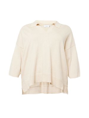 Меланжов пуловер Fransa Curve бяло