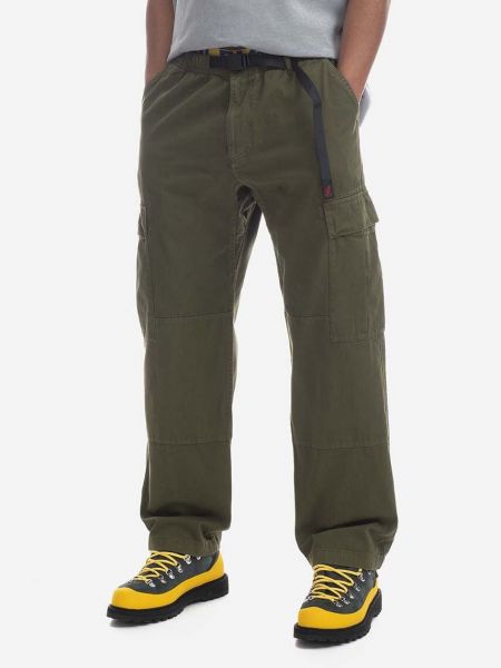 Jednobarevné bavlněné cargo kalhoty Gramicci zelené