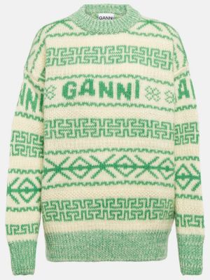Vlněný svetr Ganni zelený