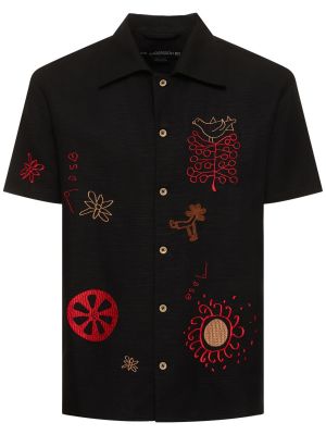 Bavlněná lněná košile s výšivkou Andersson Bell černá