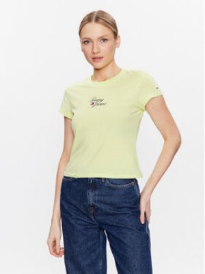 Priliehavé tričko Tommy Jeans zelená