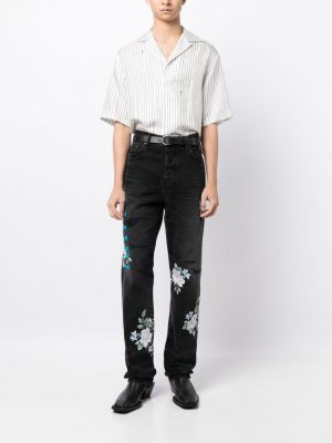 Květinové straight fit džíny s potiskem Amiri černé