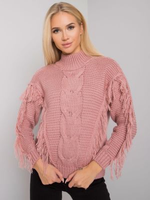 Džemperis ar augstu apkakli ar bārkstīm Fashionhunters rozā