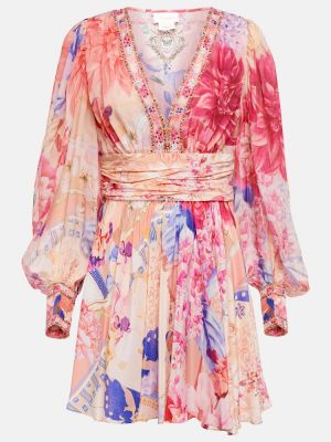 Svilena haljina s cvjetnim printom Camilla ružičasta
