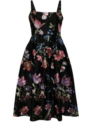 Midi haljina s cvjetnim printom Marchesa Notte crna