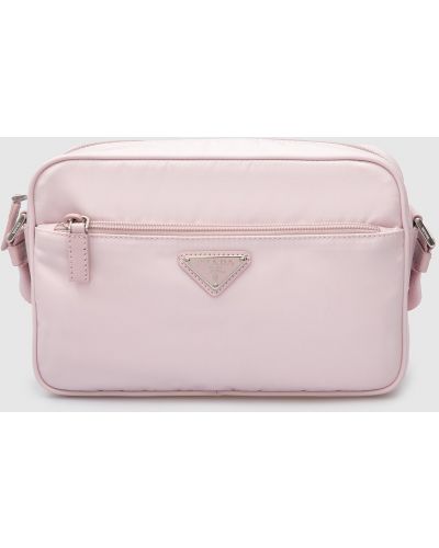 Нейлонова сумка через плече з логотипом Prada, рожева