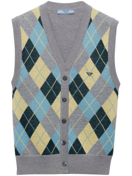 Gilet en laine à motif argyle Prada gris