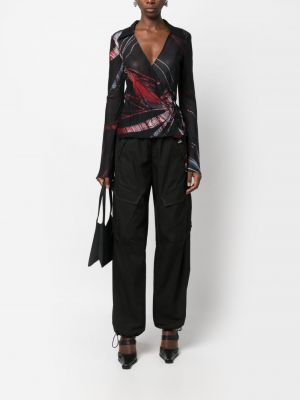 Jedwabna bluzka w abstrakcyjne wzory Louisa Ballou czarna
