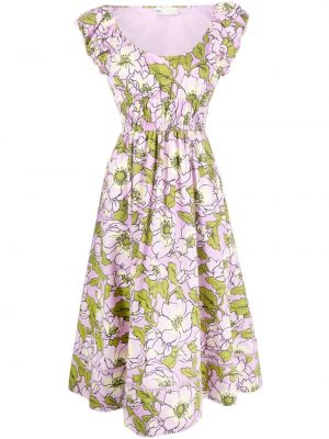 Dolga obleka s cvetličnim vzorcem s potiskom Tory Burch vijolična